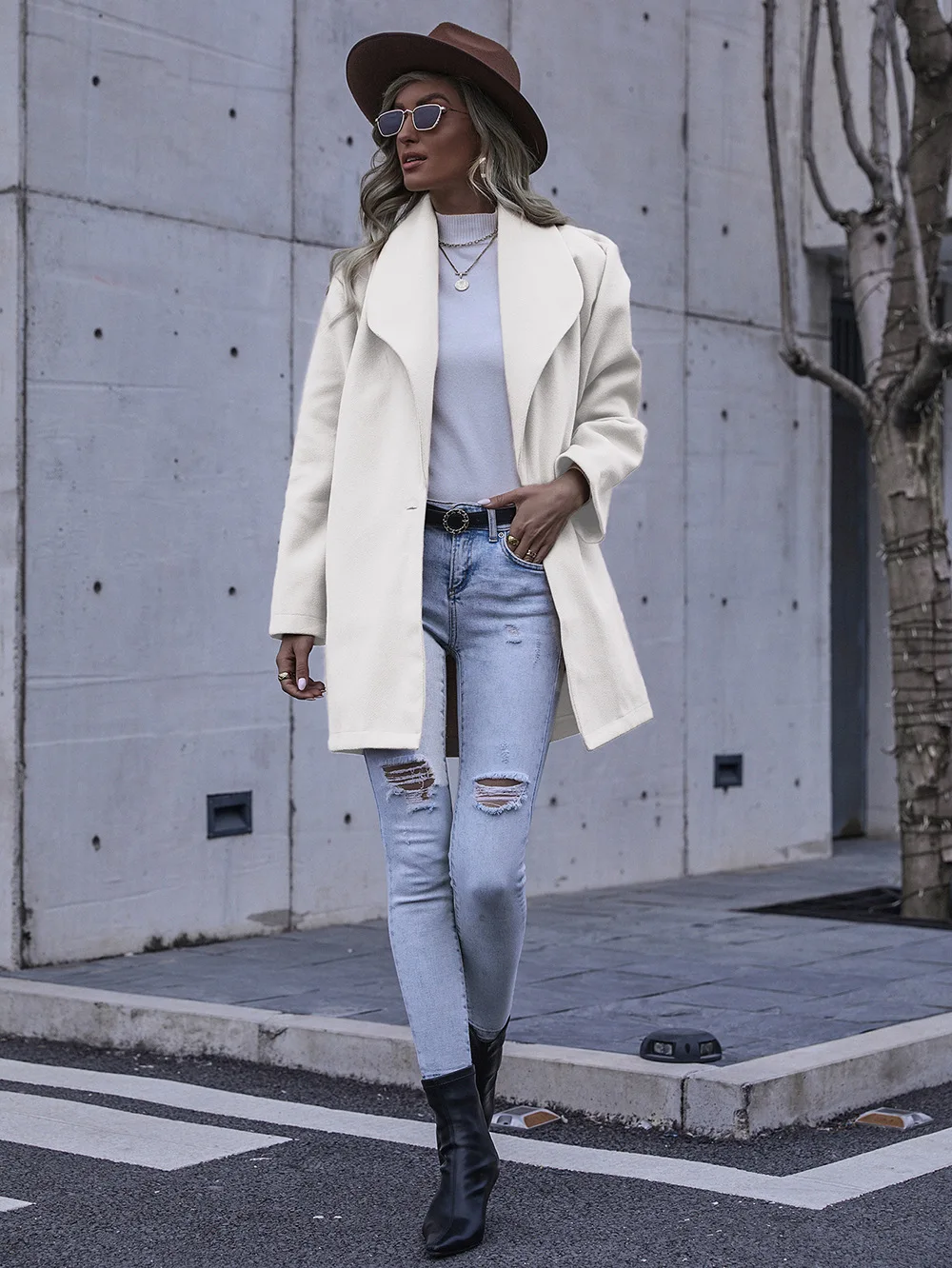 

Женские пальто в европейском и американском стиле, новинка осень-зима 2021, модное шерстяное пальто средней длины с лацканами для женщин