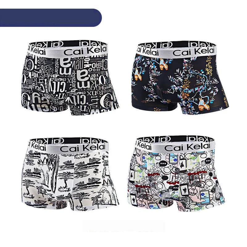 4PCS/LOT Men'S Underwear Men'S Boxer Pants Summer Ice Silk Men'S Underwear Comfortable Breathable Sexy
