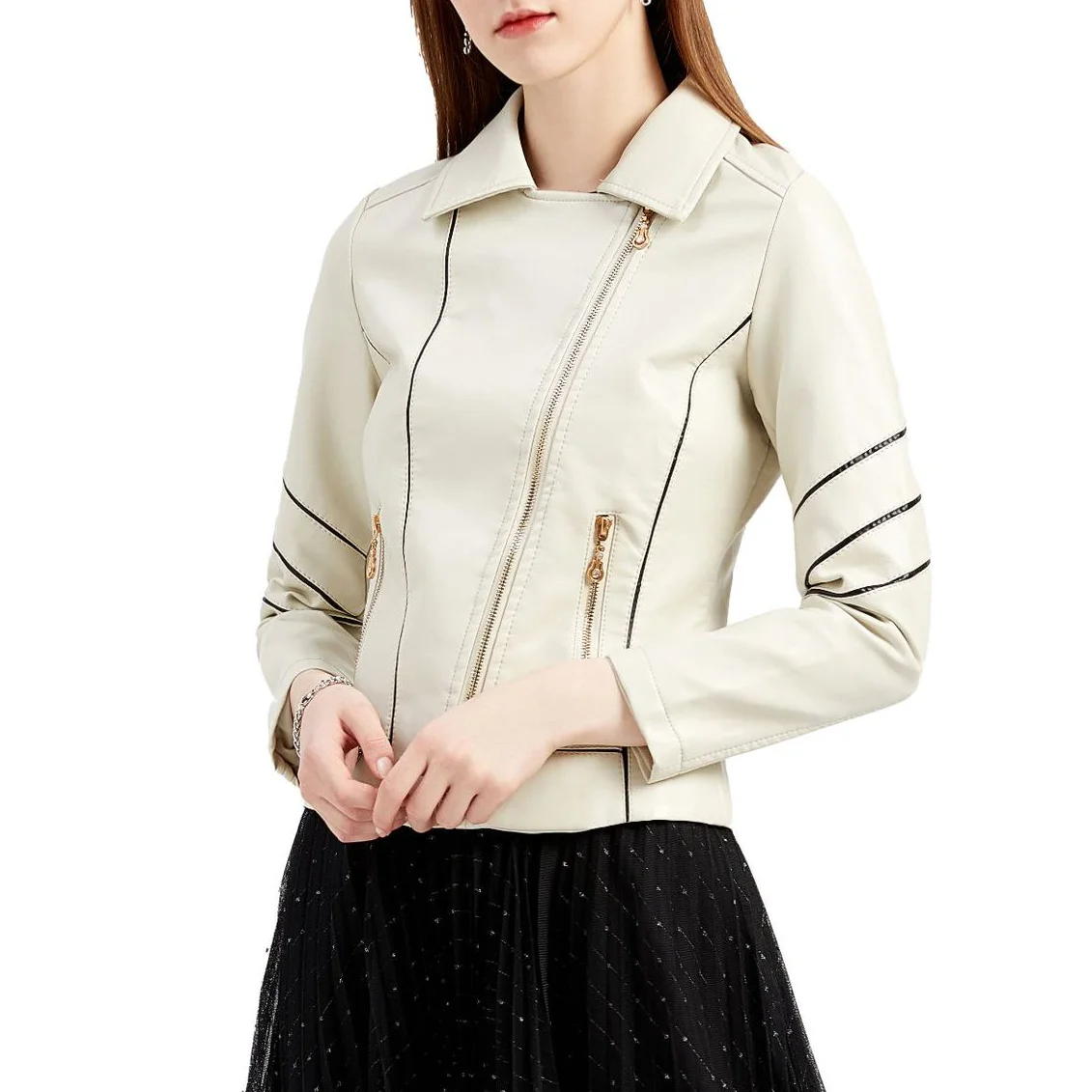 

2021 Spring Autumn Fashion Leather Jackets Women PU Motorcycle Tops Zippers Short Style Slim Fit Coat Faux Leather Outerwears