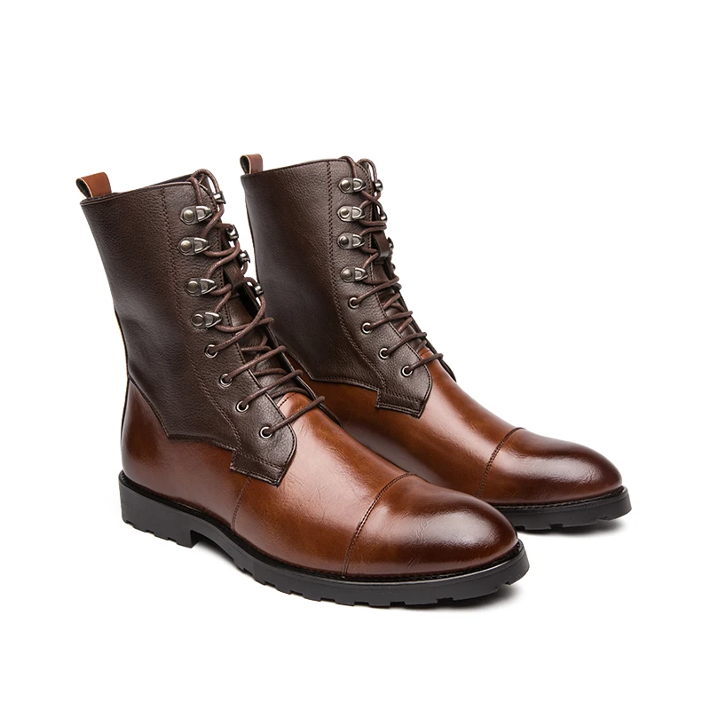 

Fashion high-end leather men's Martin boots, casual non-slip fashion boots, high-top personality color matching motorcycle boots