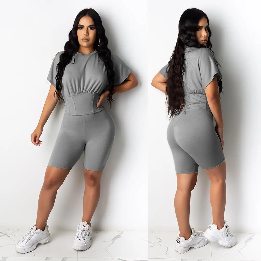 Женский Модный повседневный комплект из двух предметов топ с короткими штанами