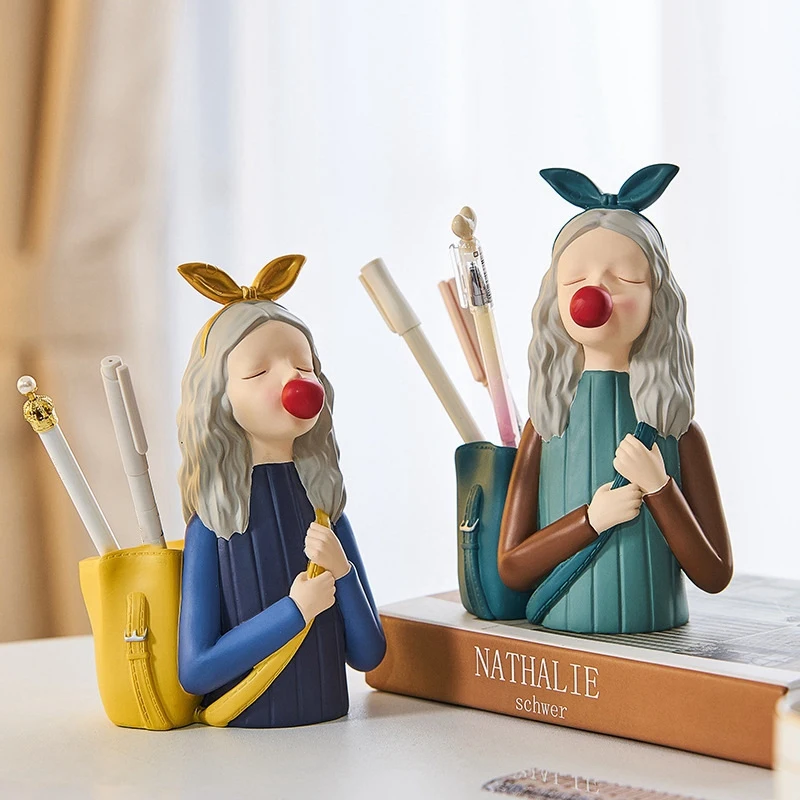 

Pen Holder Stationery Resin Character Sculpture Modern Home Decor Study Room Desktop Decoration