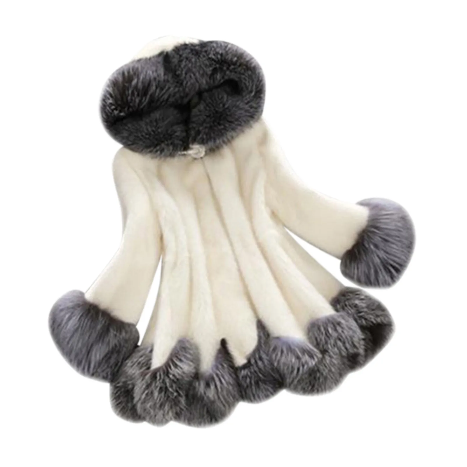 Chic Womens Faux Fur Coat Winter Thicken Warm Fur collar Long Sleeve Elegant lady White Outerwear Long Fake Jacket  4xl