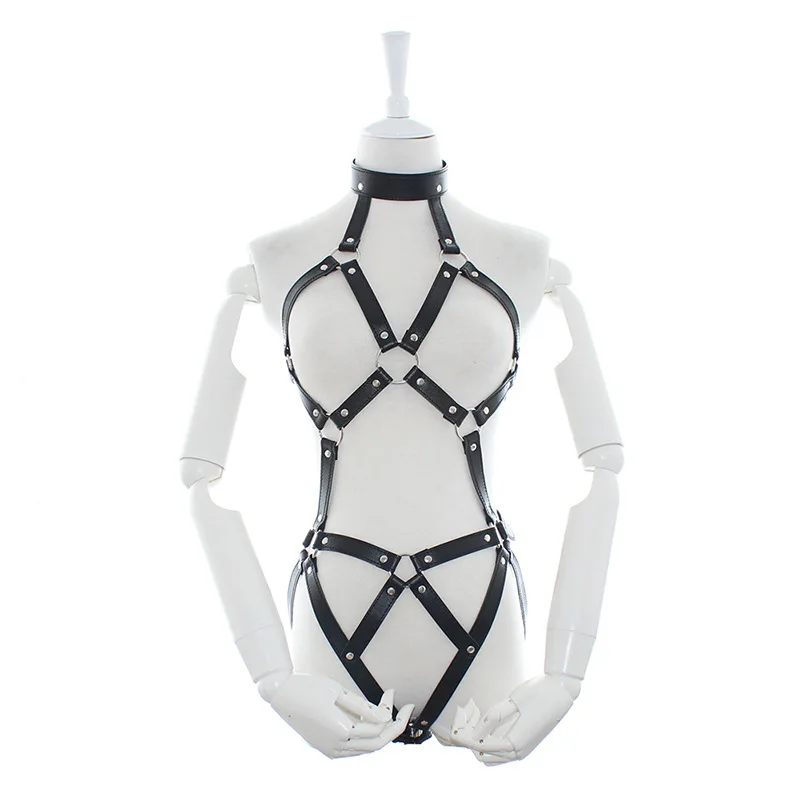 

Sexy Women PU Leather SM Full Harness Restraint Set Bdsm Bondage Gear Lingerie Goth Fetish Harness Halloween Costume Erotic Set