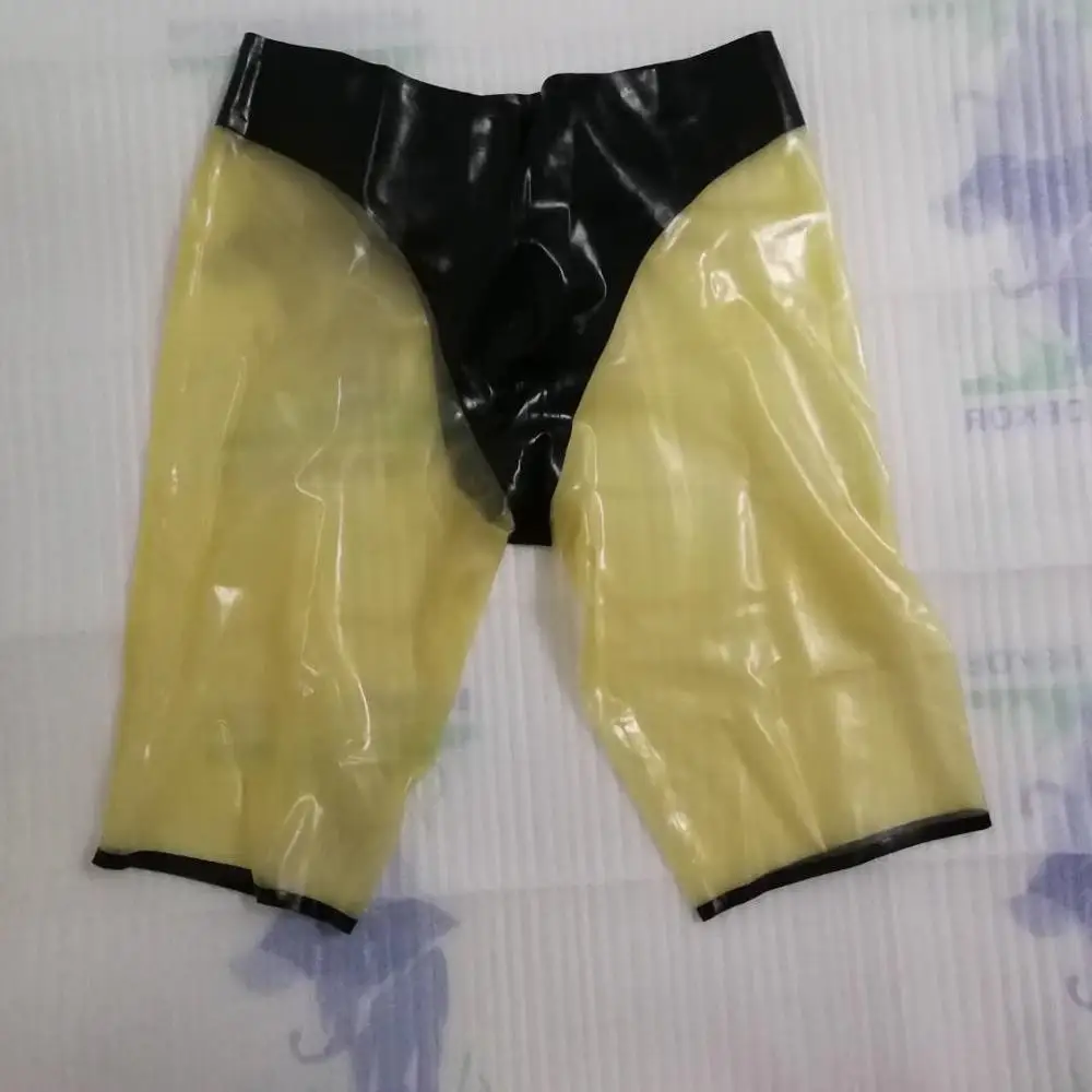 Черный латексный резиновый хипстерские трусы с контрастным красным поясом