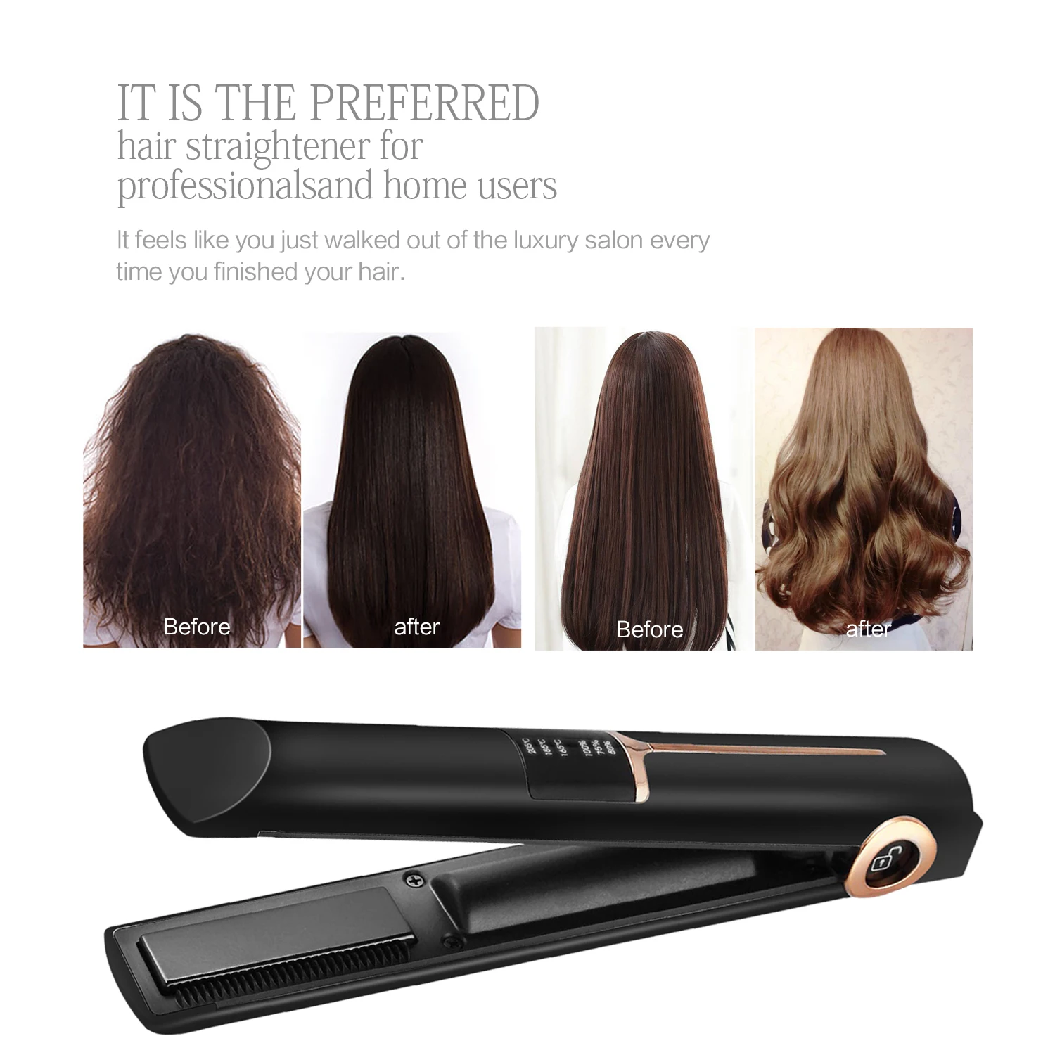 

Cordless Rechargeable Portable Hair Straightener With 3D Comb + Adjustable Temperature + Auto Shut-Off Suit for All Hair Types