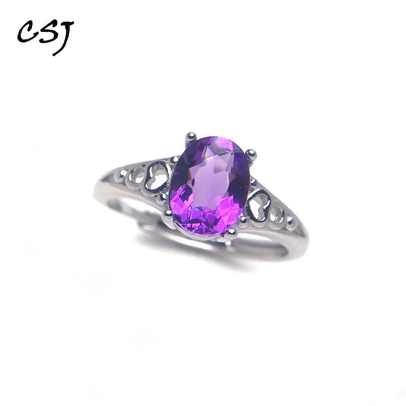 Женское кольцо с аметистом CSJ ювелирное изделие из серебра 925 пробы