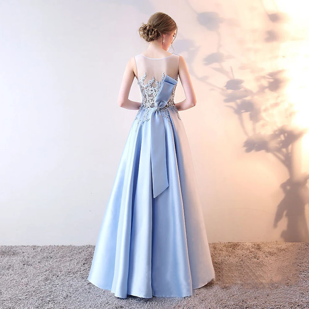 Long Evening Dress Sky Blue Lace Sleeveless V-Neck Backless Sexy Formal Fashion Women Prom Gown Dresses Robe De Soiree Vestidos | Свадьбы и