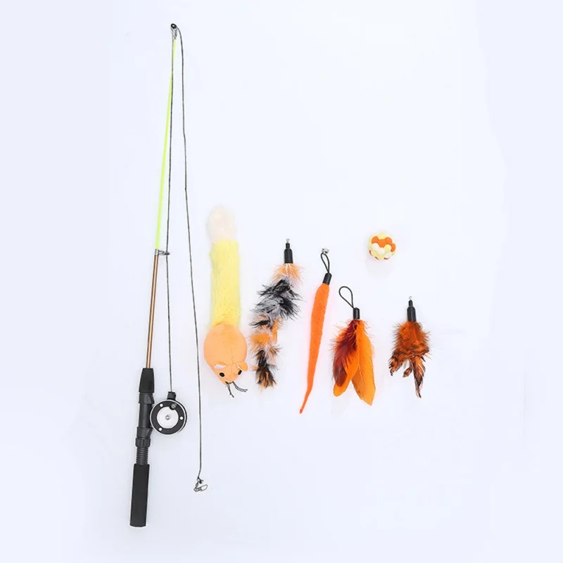 

7pcs/set Pet Cats Interactive Toy Telescopic Fishing Rod Stick Feather Wand Funny Kitten Cat Stick Toy Pet Supplies