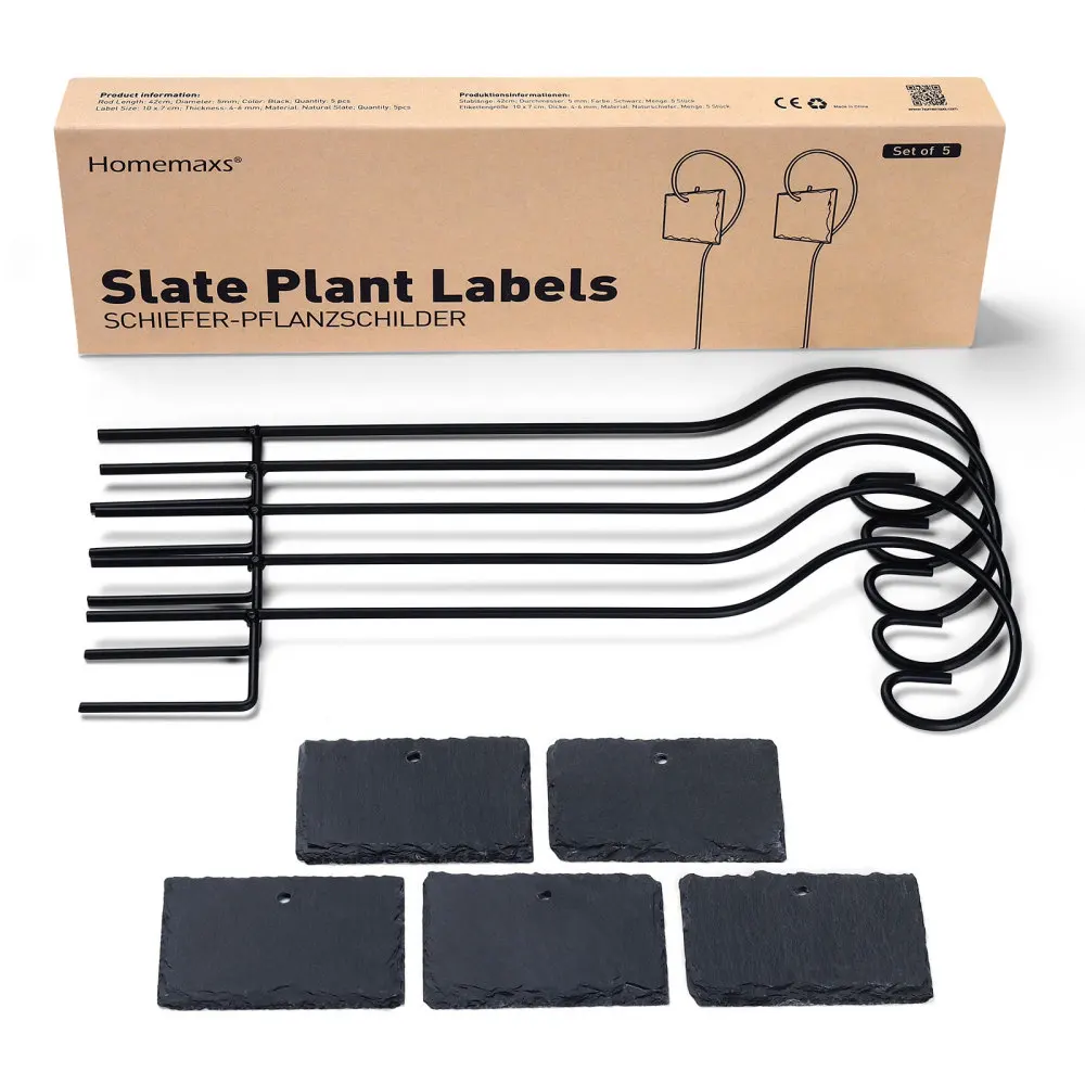 

HOMEMAXS 5pcs/pack Slate Plant Labels with Stakes Planting Sign Flower Tags Rods for Greenhouse Backyard Garden Farm (Black)