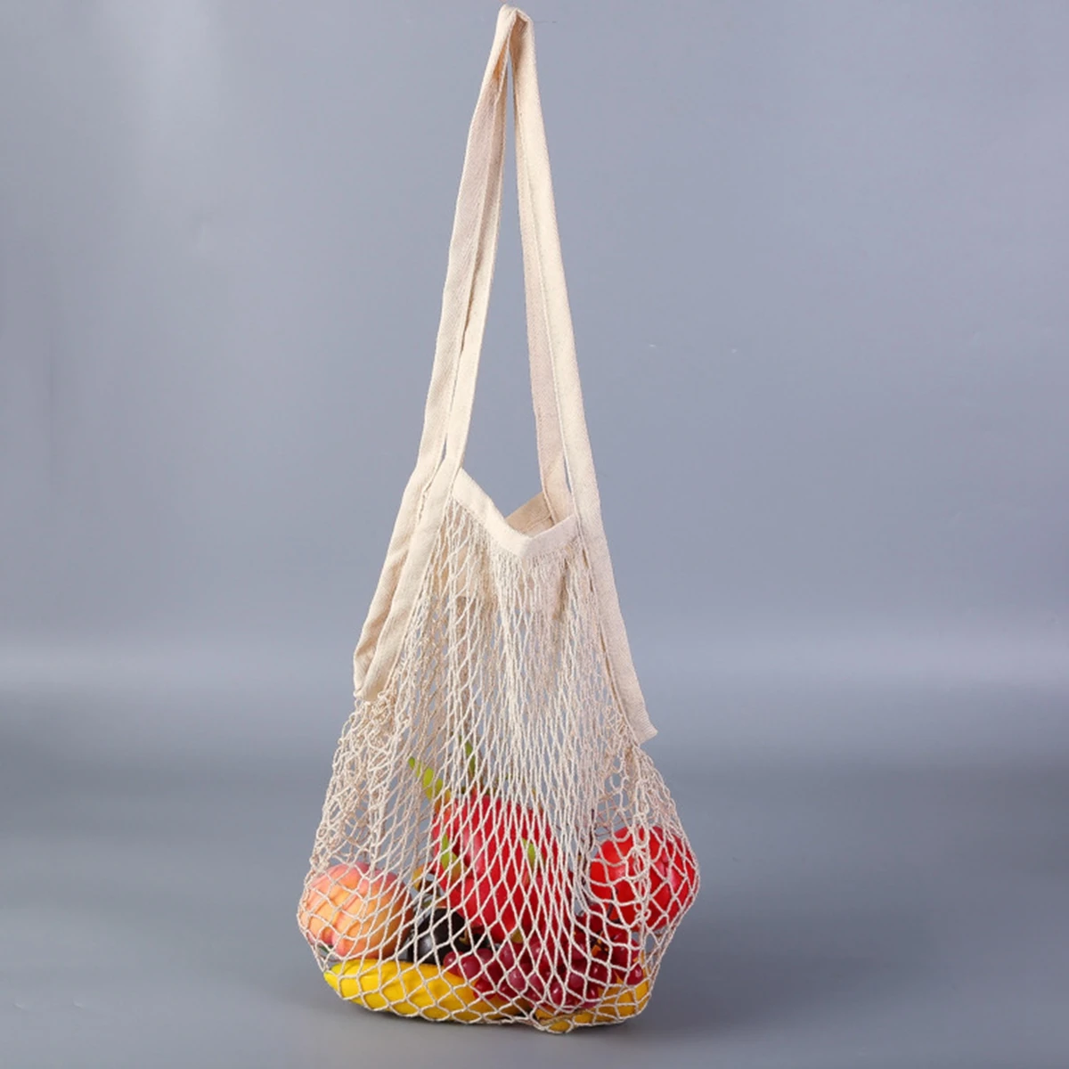 Portable Reusable Grocery Bags for Fruit Vegetable Storage Bag Cotton Mesh String Organic Organizer Handbag Long Handle Net Tote