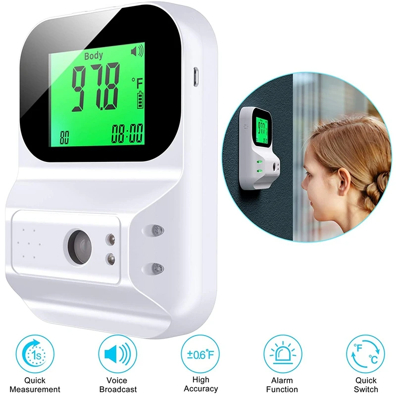 

Wall Mounted Infrared Automatic Digital Thermometer for Forehead Touchless Non Contact for Offices,Factories,Shops,Schoo