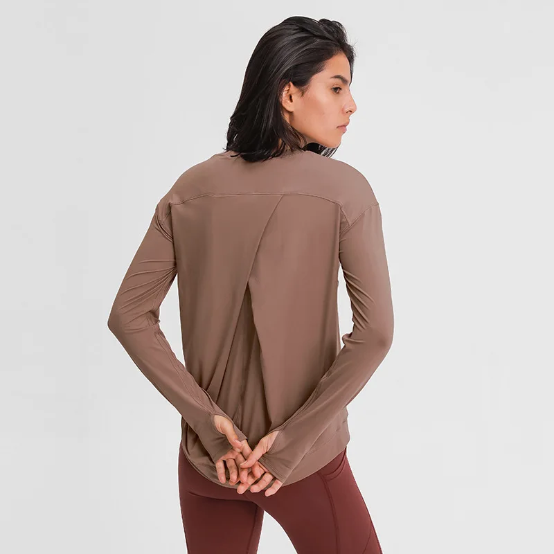 

Autumn and winter new back fold yoga long-sleeved elastic loose all-match fitness sports top women running workout joggers