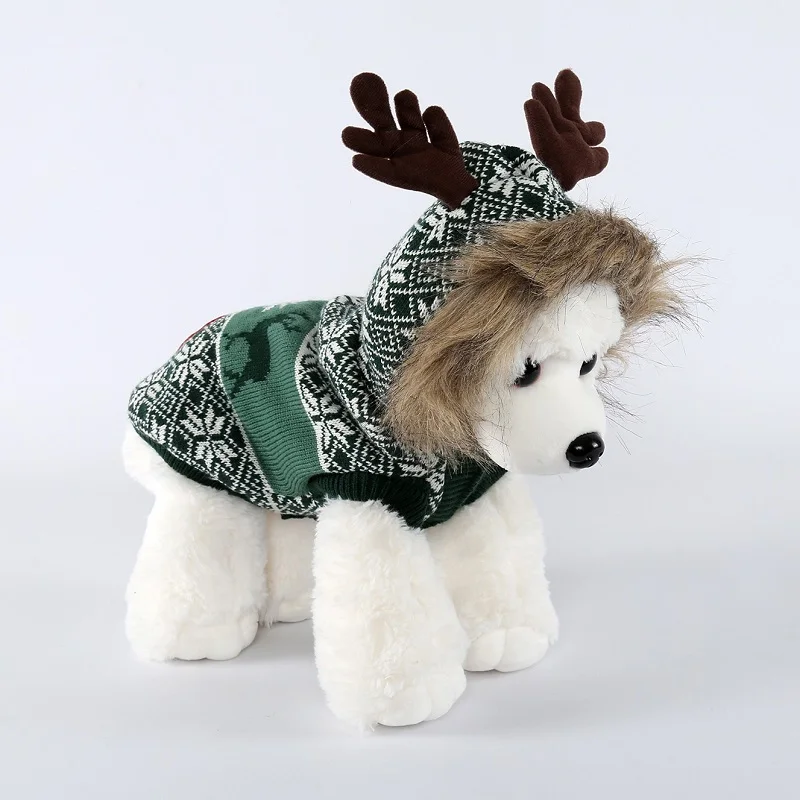 Рождественский свитер для домашних животных с оленем одежда кошек и собак зимняя