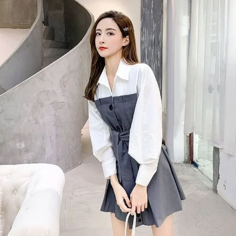Женское мини-платье из двух частей с длинным рукавом и лацканами | Женская одежда