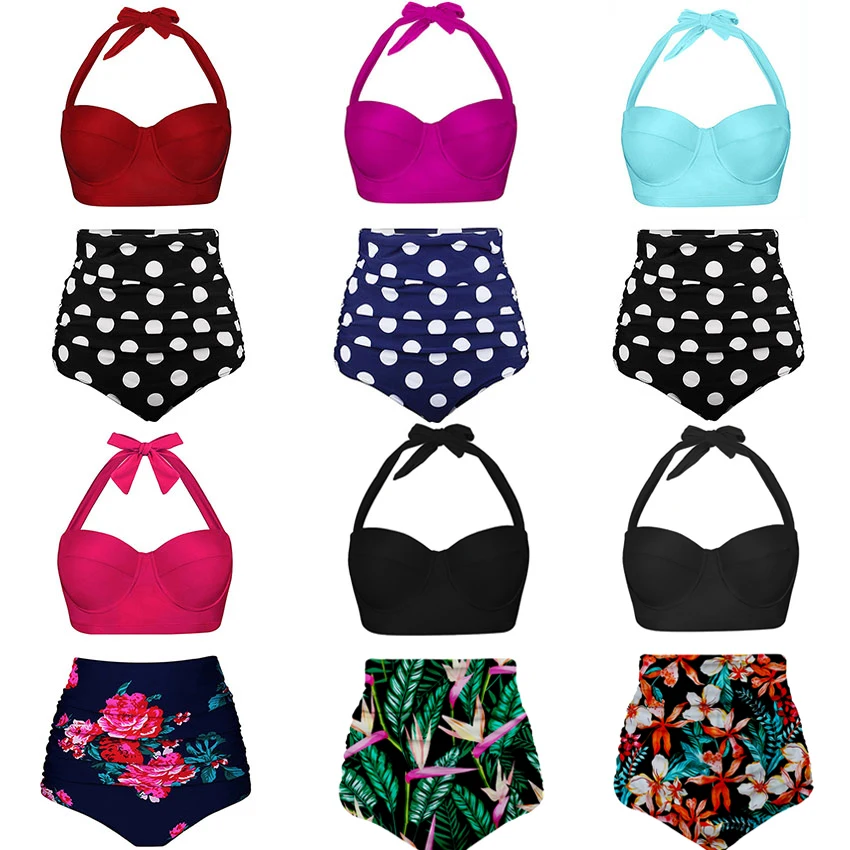 

Push Up Women Swimsuit High Waist Bikinis Swimwear Vintage Bikini Set Bathing Suits Retro Floral Beach Wear Biquini