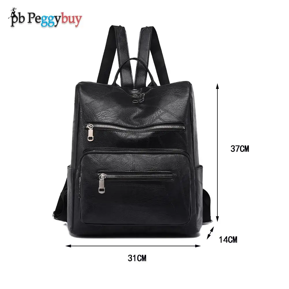 

Preppy Style Women PU Knapsack Solid Color Rucksack Casual Ladies Large Capacity Knapsack Students Zipper School Bag