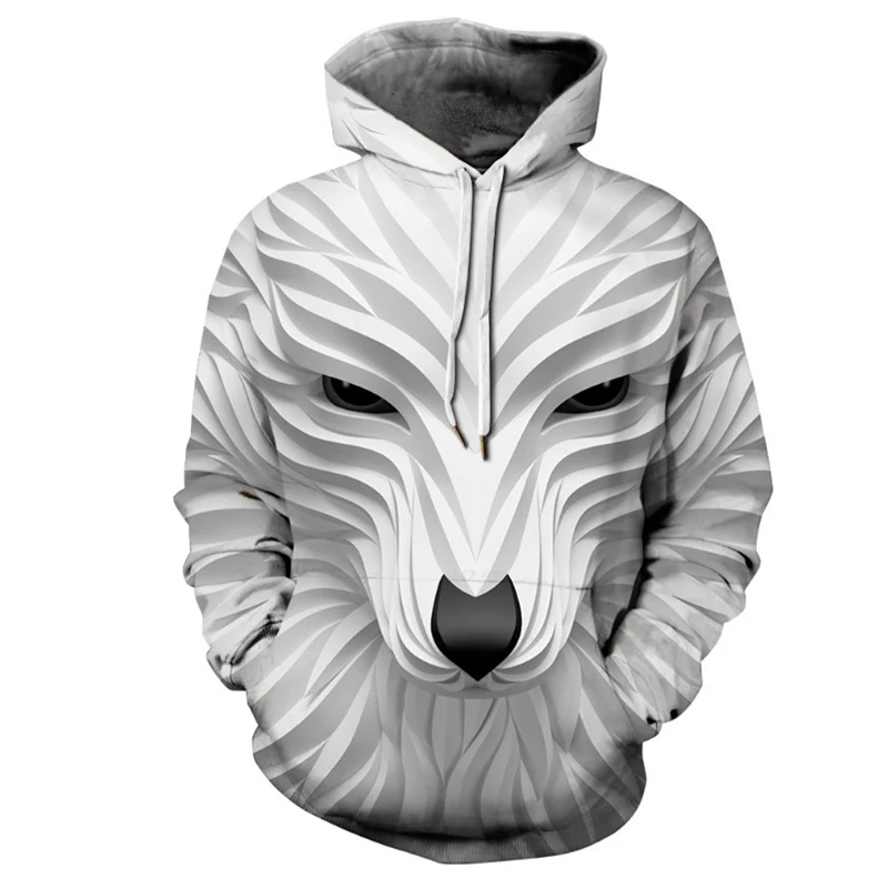 

Wolf 3D Printed Hoodies White Black Men Women Spring Fashion Hooded Sweatshirt Pullover Sports Casual Streetwear Hip Hop Hoodie