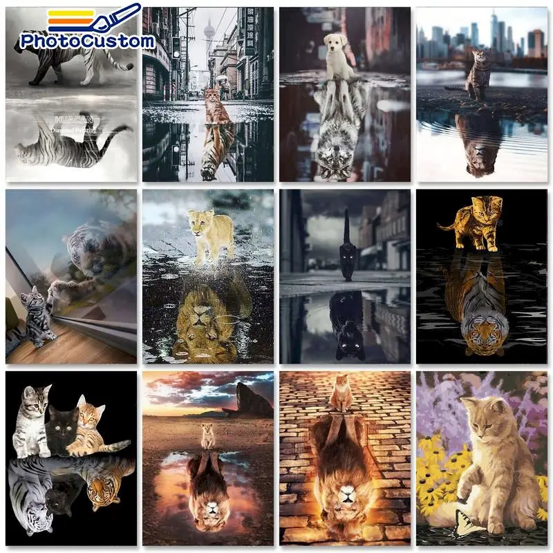 

PhotoCustom 40x50cm Paint By Numbers For Adult Animals DIY Oil Painting By Numbers On Canvas Cats Wall Art Home Decor