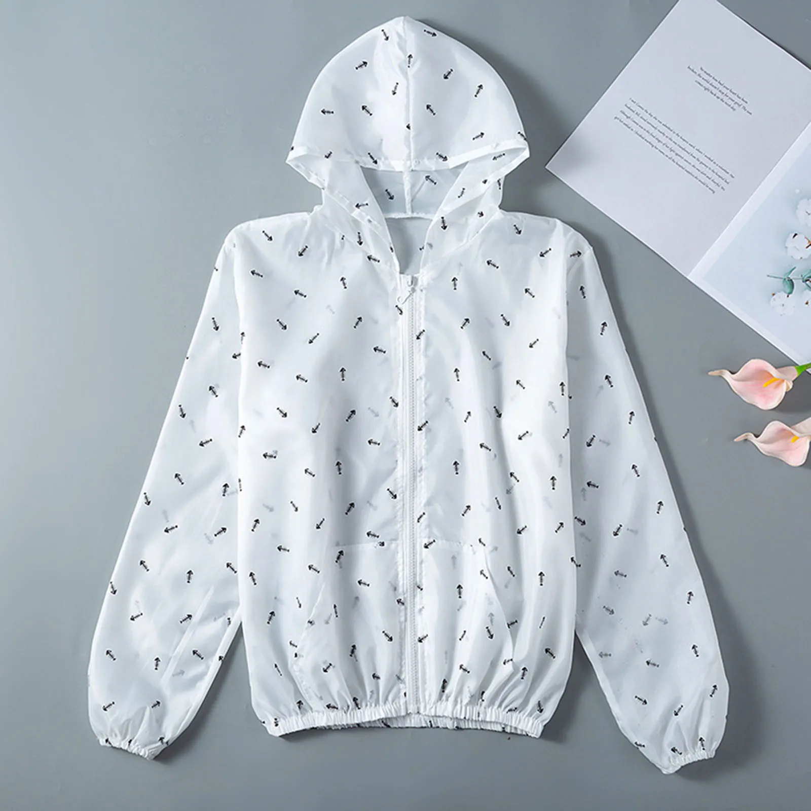Summer Women Hooded Top Sweatshirt Uvproof Print Zip-up Sweatshirts For Woman Running Sports Top