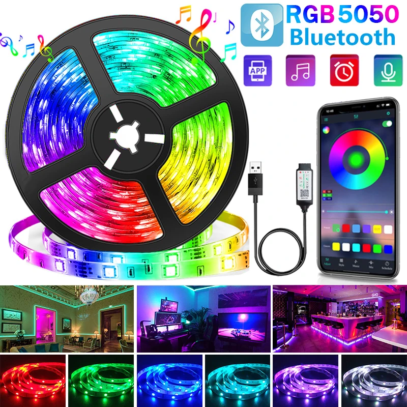 Светодиодная лента RGB 5050 с Bluetooth управление через приложение USB 5 В фотодиодная для