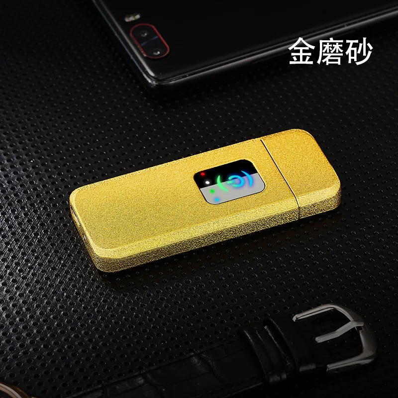 gold matte Светодиодный сенсорный Электронный USB Зажигалка металлическая перезаряжаемая Зажигалка Ветрозащитная электрическая зажигалка для курения гаджеты для мужчин - Цвет: gold matte