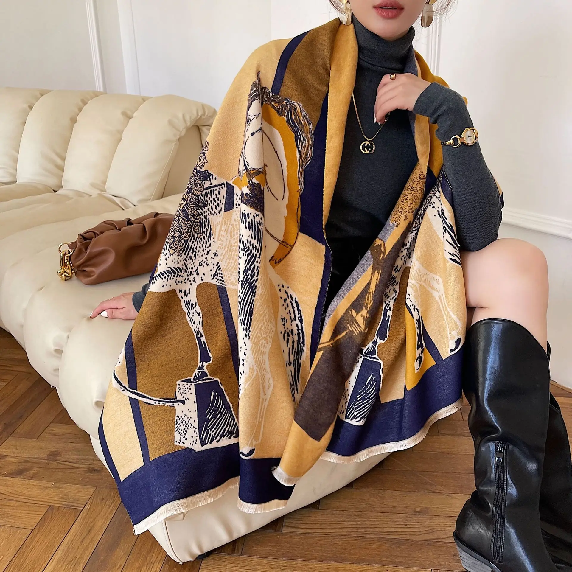 Роскошный кашемировый шарф женские толстые теплые зимние шали из пашмины с