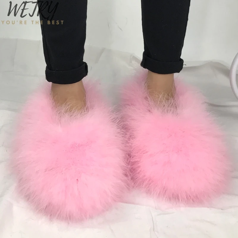 

Fashion shoes Women Snow Boots Genuine Real hairy Ostrich Feather furry Fur fluffy ankle boots Ladies botas mujer
