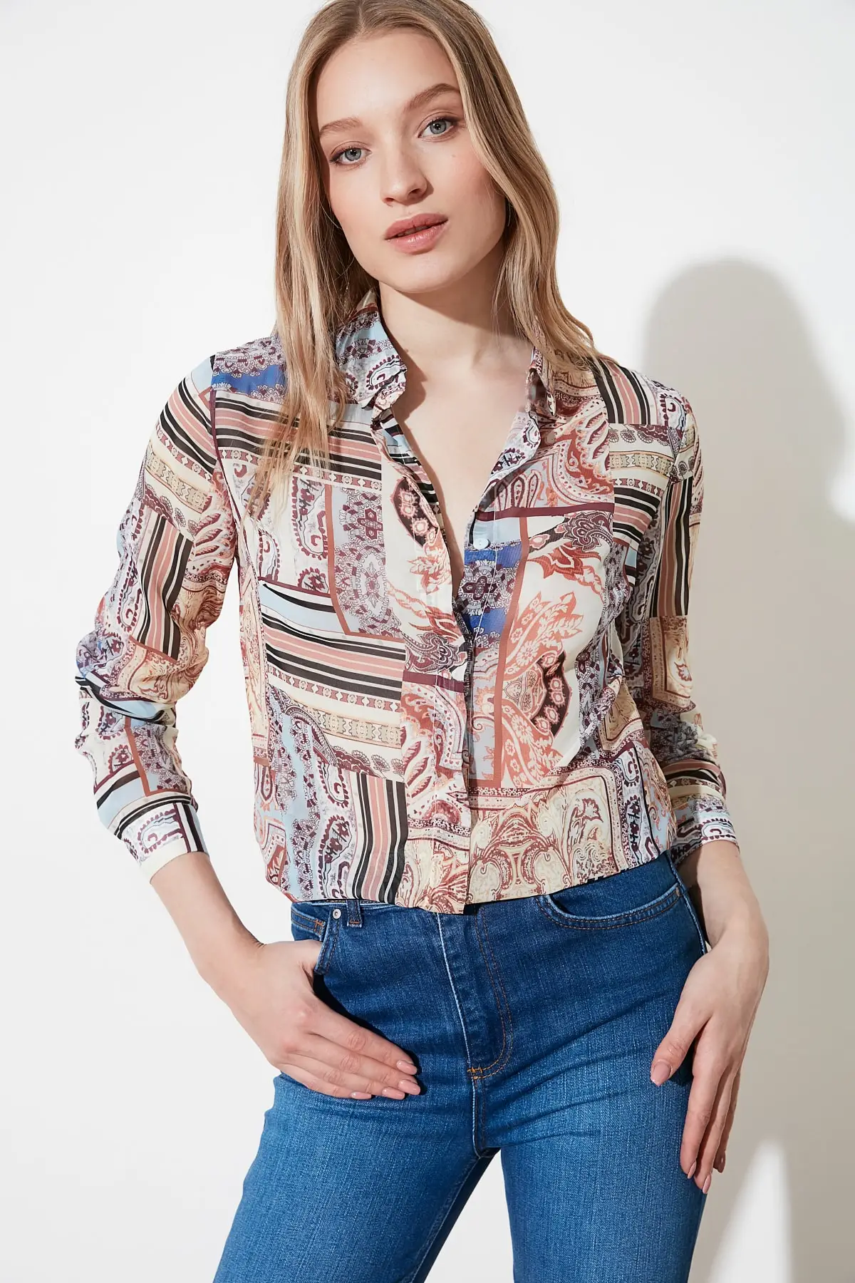 Trendyol Blue Print Shirt TOFSS19AP0014 | Женская одежда