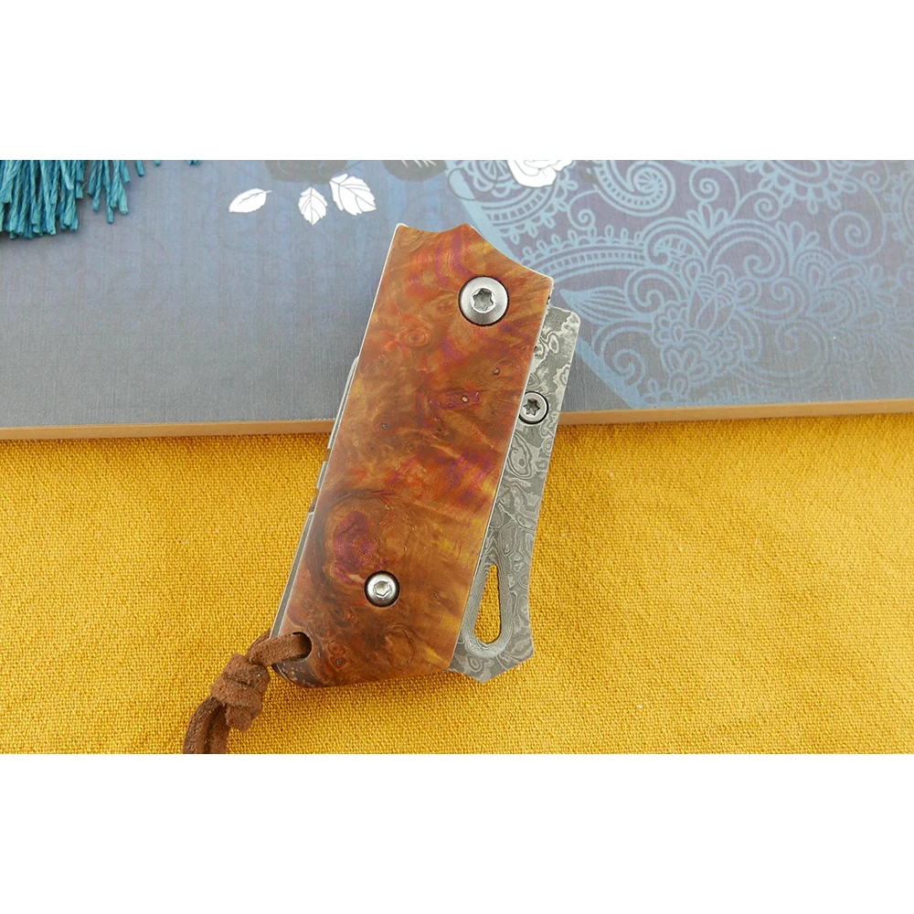 

Forged Damascus Steel Blade Stable Solidification Wooden Handle Outdoor Pocket Fruit Knife Field Survival Knife EDC Tools