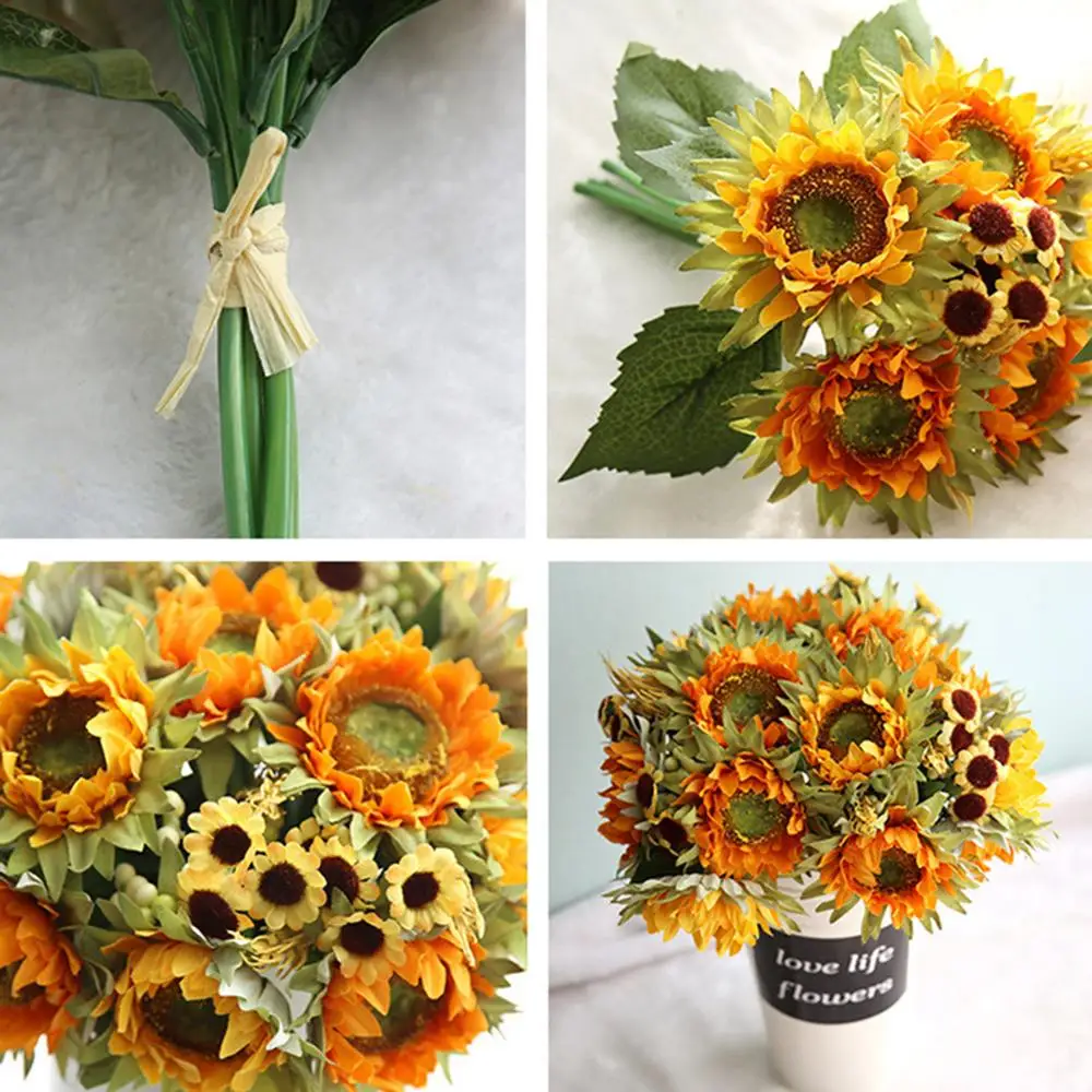 

DIY Party Table Window Decor Bunch Sunflower Silk Artificial Flower Bouquet For Home Wedding Decoration