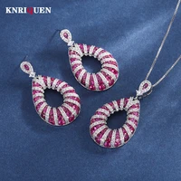vintage ruby gemstone high carbon diamond pendant necklace earrings wedding party fine jewelry sets accessories gift for women