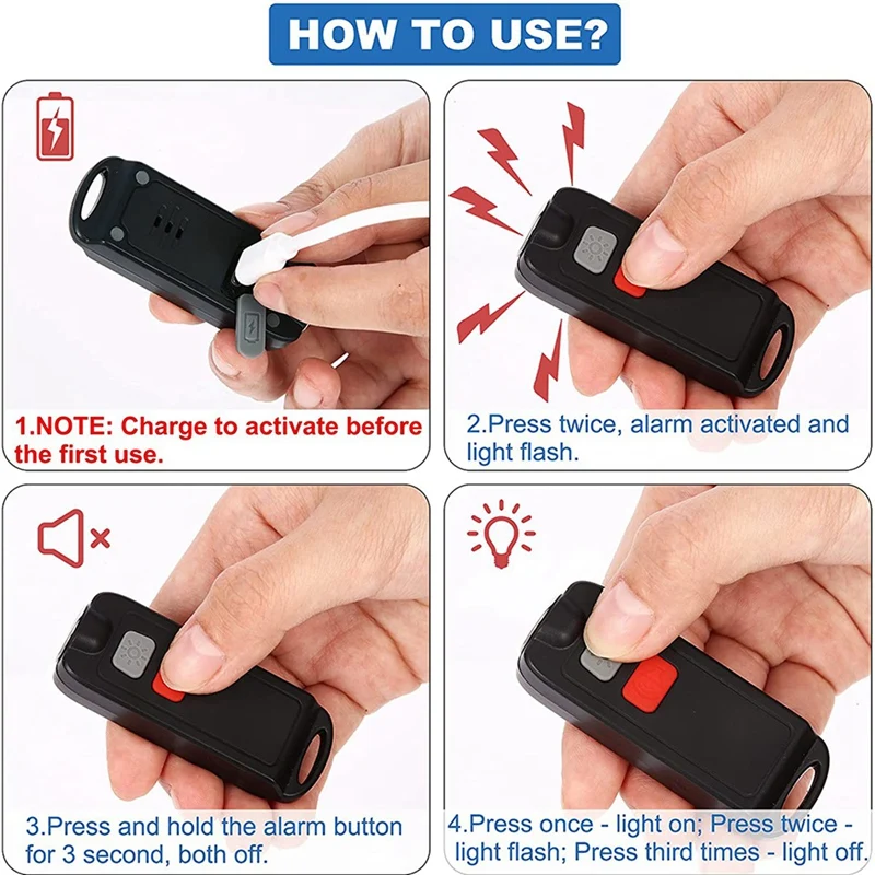 Personal Alarm 2 Packs Safety Alarms For Women 130 DB Rechargeable Keychain With LED Light Flashing | Безопасность и защита