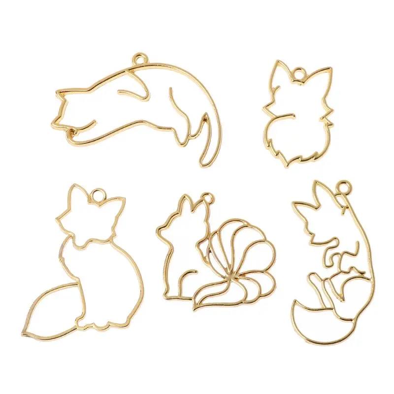 

5Pc Foxes Collection Metal Frame Pendant Open Bezel Setting For UV Resin Jewelry