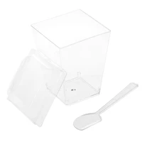 25 sets 150ml square jelly cup lid spoon sets mini dessert cups for cake shop restaurant bar mousse cups set transparent