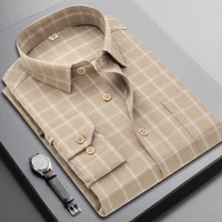 men shirts 2020 new fashion trend mens stand up collar plaid single breasted business casual slim long sleeve shirt for men