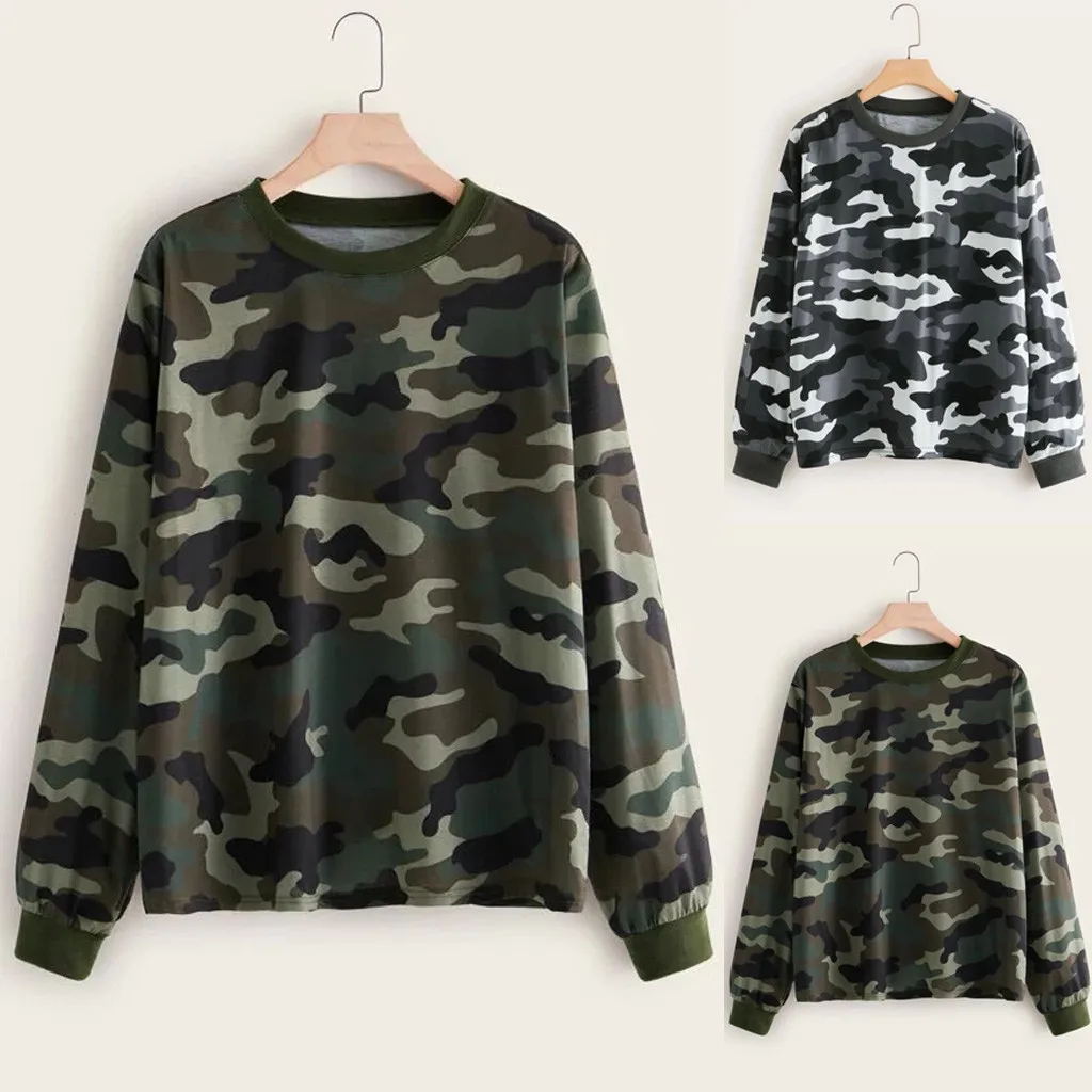 Женская камуфляжная футболка осень зима Повседневная с длинным рукавом и