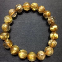 genuine natural gold rutilated quartz bracelet woman titanium 10mm clear round beads jewelry from brazil aaaaaaa