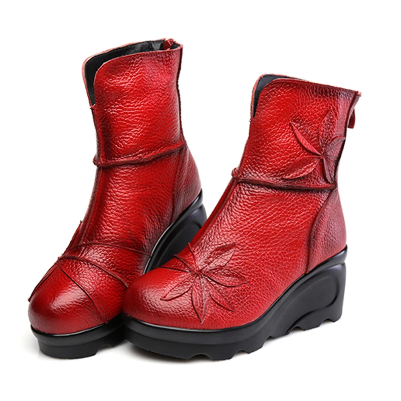 MVVJKE/теплые красные ботинки на толстой подошве в народном стиле Зимние женские из