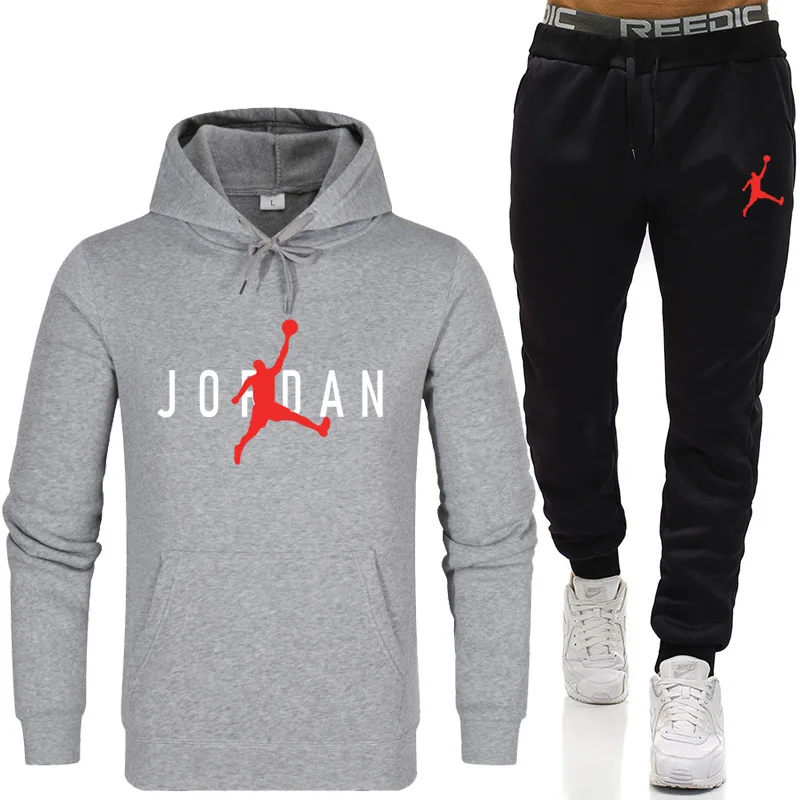 

New Men Hoodie Set Jordan 23 Tracksuit Sweatshirt Set Fleece Hoodie + Sweatpants Jogging Homme Pullover Sweatsuit For Men Suit