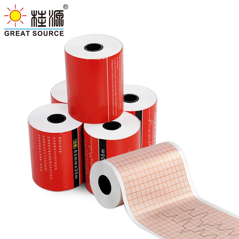 63mm Medical Electrocardiogram Recording Paper 3 Leads 60g Pulp Paper 30meters(10Rolls)