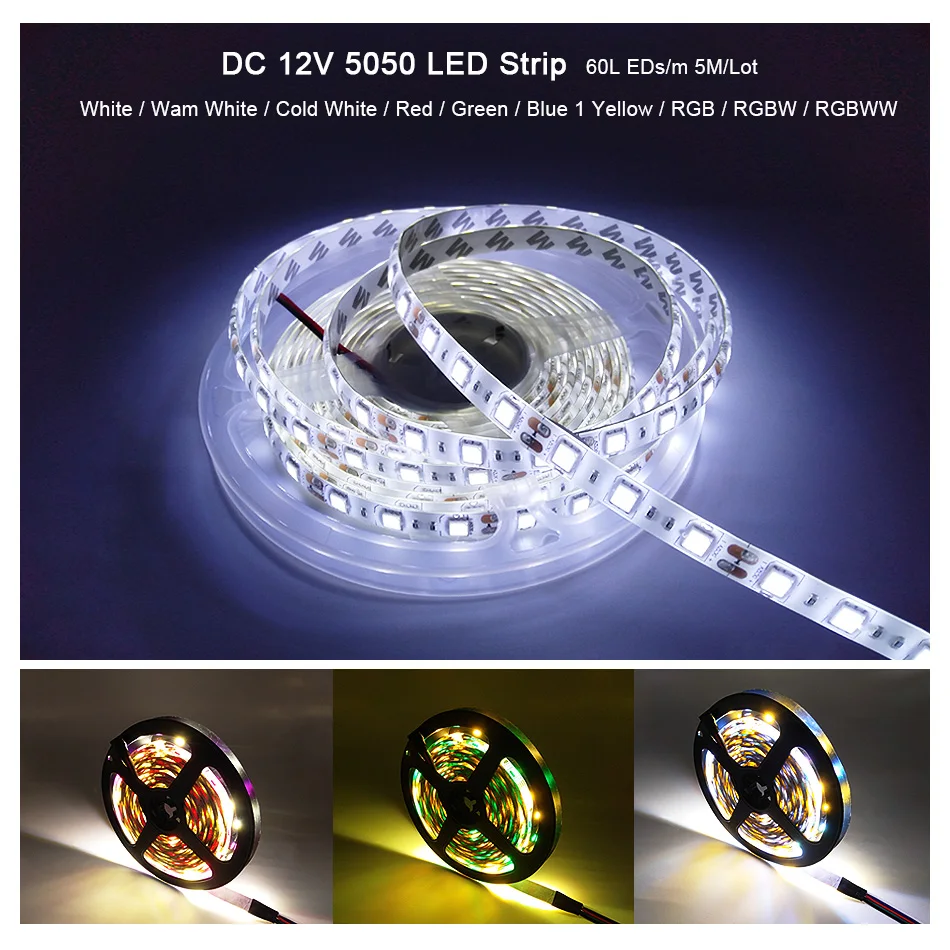 Светодиодная лента 5050 DC12V 60 светодиодов/м гибкая светодиодная RGB RGBW 300 светодиодов