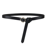 new soft genuine leather thin knot belts for women luxury brand gold alloy circle buckle round female cow strap belt for dress