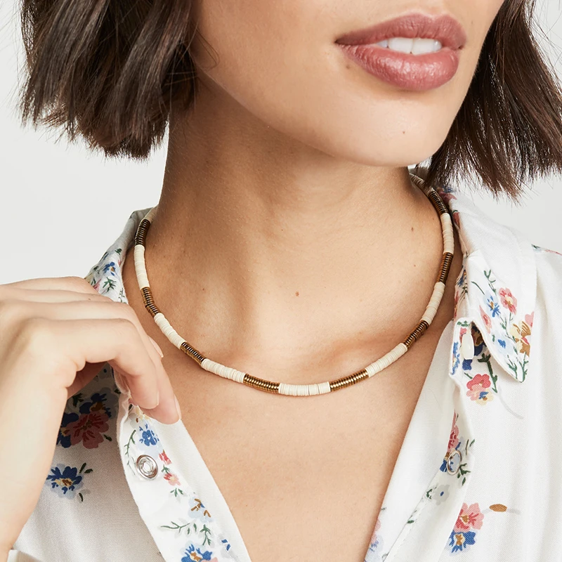 Aliexpress collier vsco girl heishi бусы колье Женские Ювелирные изделия Белый Черный Синий