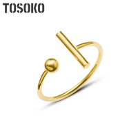 tosoko stainless steel jewelry t shaped steel ball open ring women fashion ring bsa052