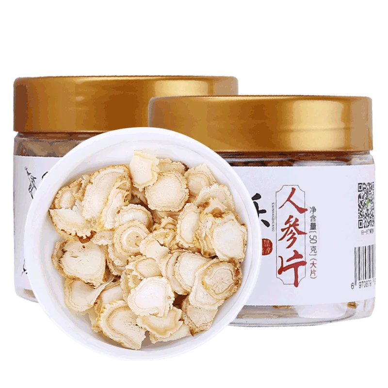 

Kaoshanzhuang 1.4cm large ginseng slices 100g two cans Changbaishan dried white ginseng slices raw sun-dried ginseng slices