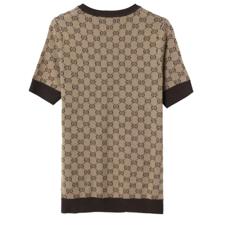 

Ladies new temperament short sleeve knitted ice silk casual Joker T-shirt retro loose top
