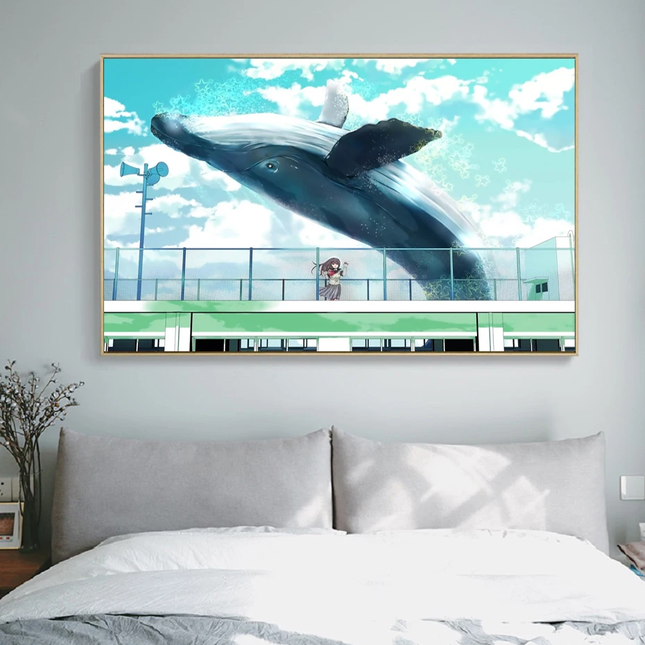 Скандинавская ручная роспись плакаты с Китом Мультяшные морские животные холст