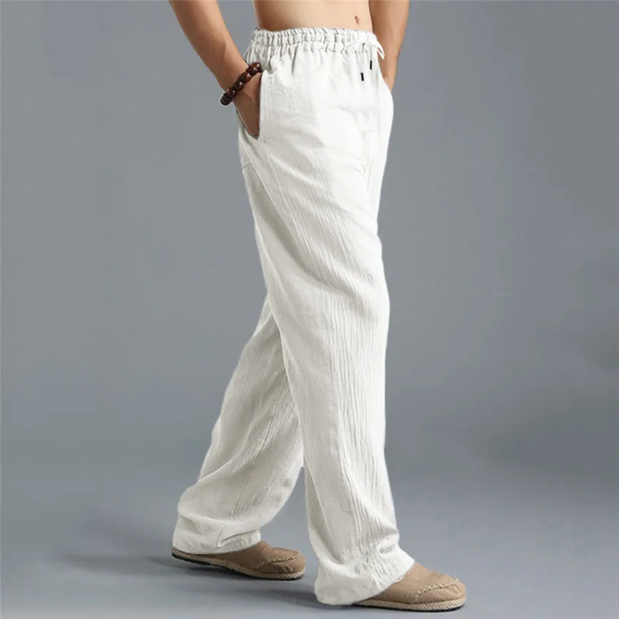2019 осенние брюки супер размера мужские модные льняные Стильные Свободные