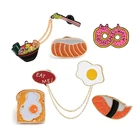 Эмалевые булавки с мультяшным изображением еды, брошь в японском стиле для суши, рамен, лосося, пончиков, хлеба, жареного яйца, значок на лацкан, Ювелирное Украшение для детей